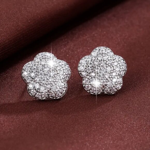 925 Sterling Silver Womens 2ct Diamond Clover Stud Earrings Ladies